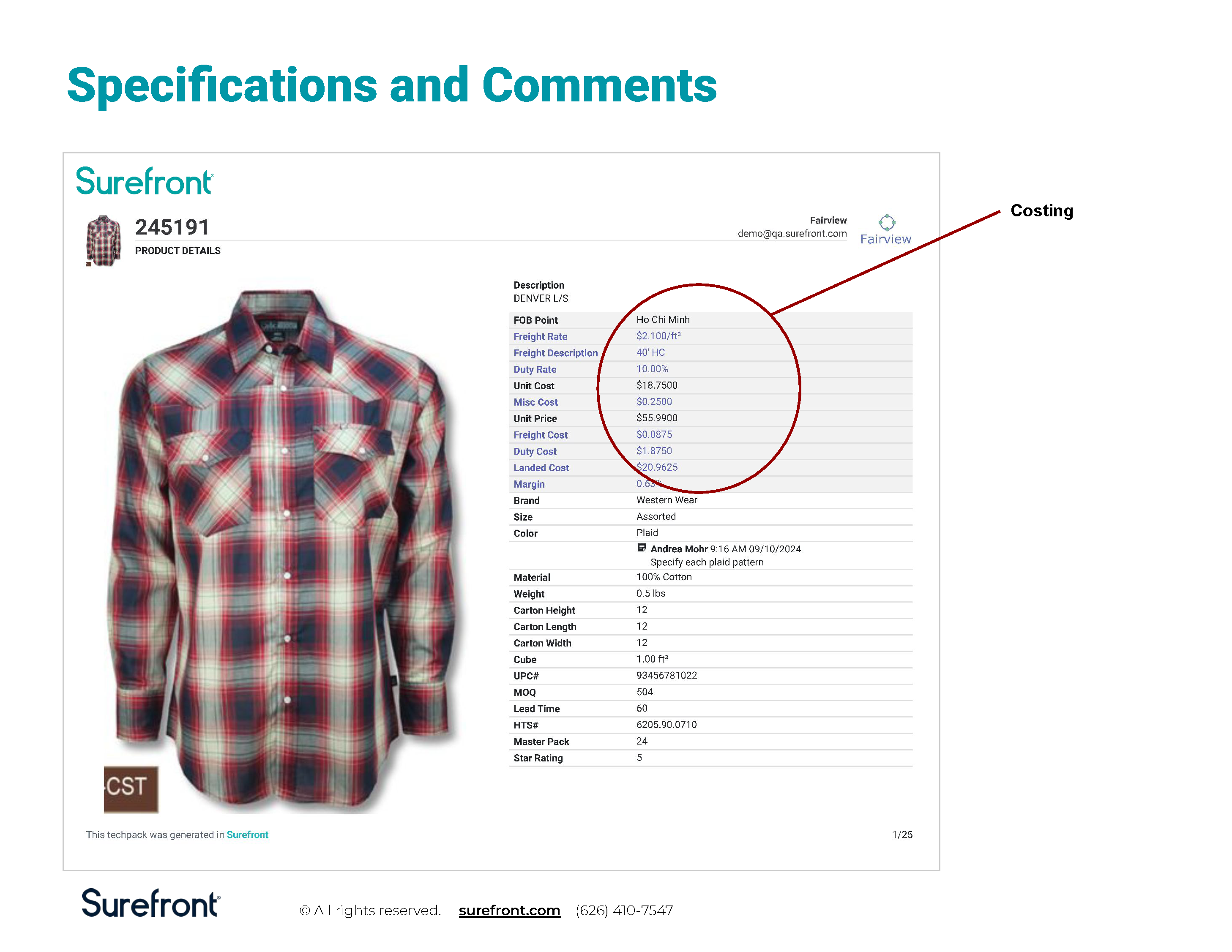 Surefront Tech Pack Specifications and Comments