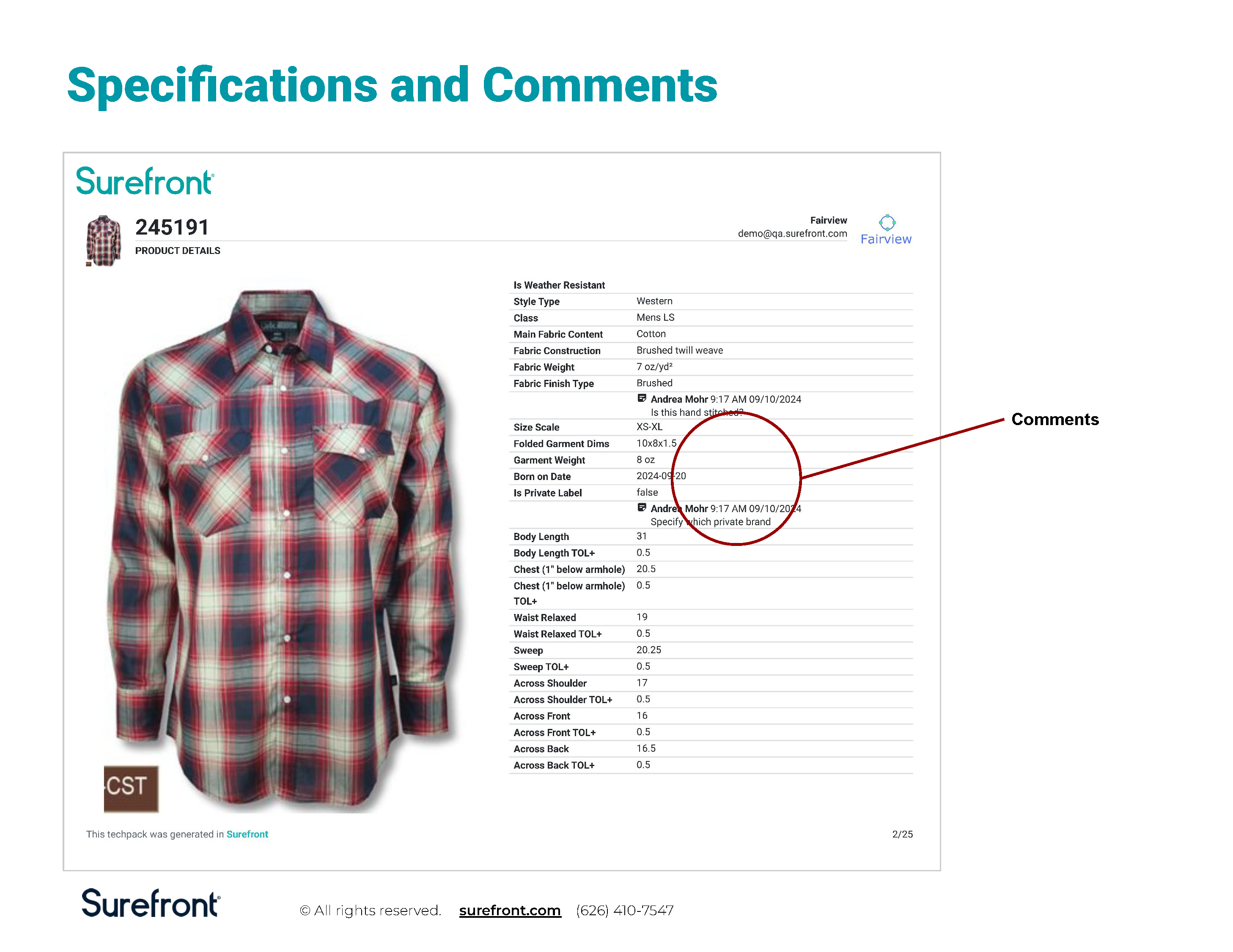 Surefront Tech Pack Specifications and Comments