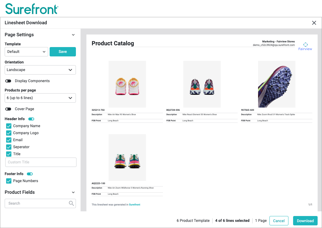 Create a Line Sheet with details