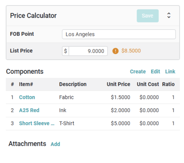 Garment cost sheet