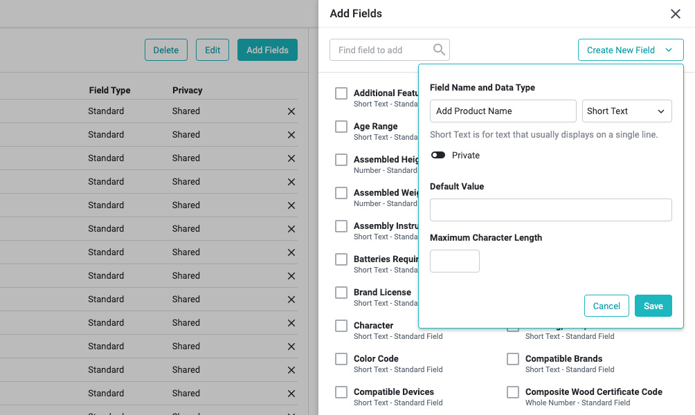 Surefront Catalog Management Add a Custom Field Name